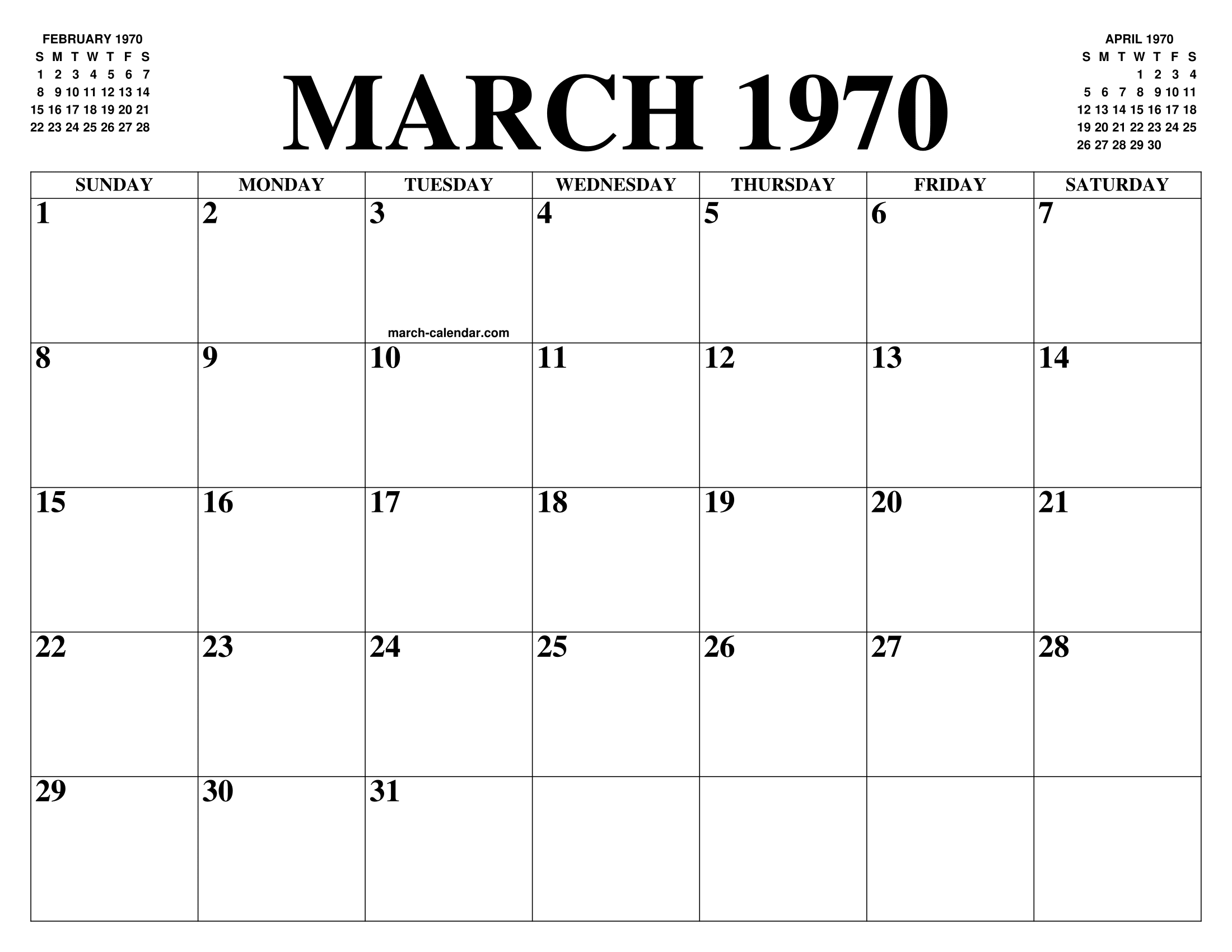 MARCH 1970 CALENDAR OF THE MONTH: FREE PRINTABLE MARCH CALENDAR OF THE