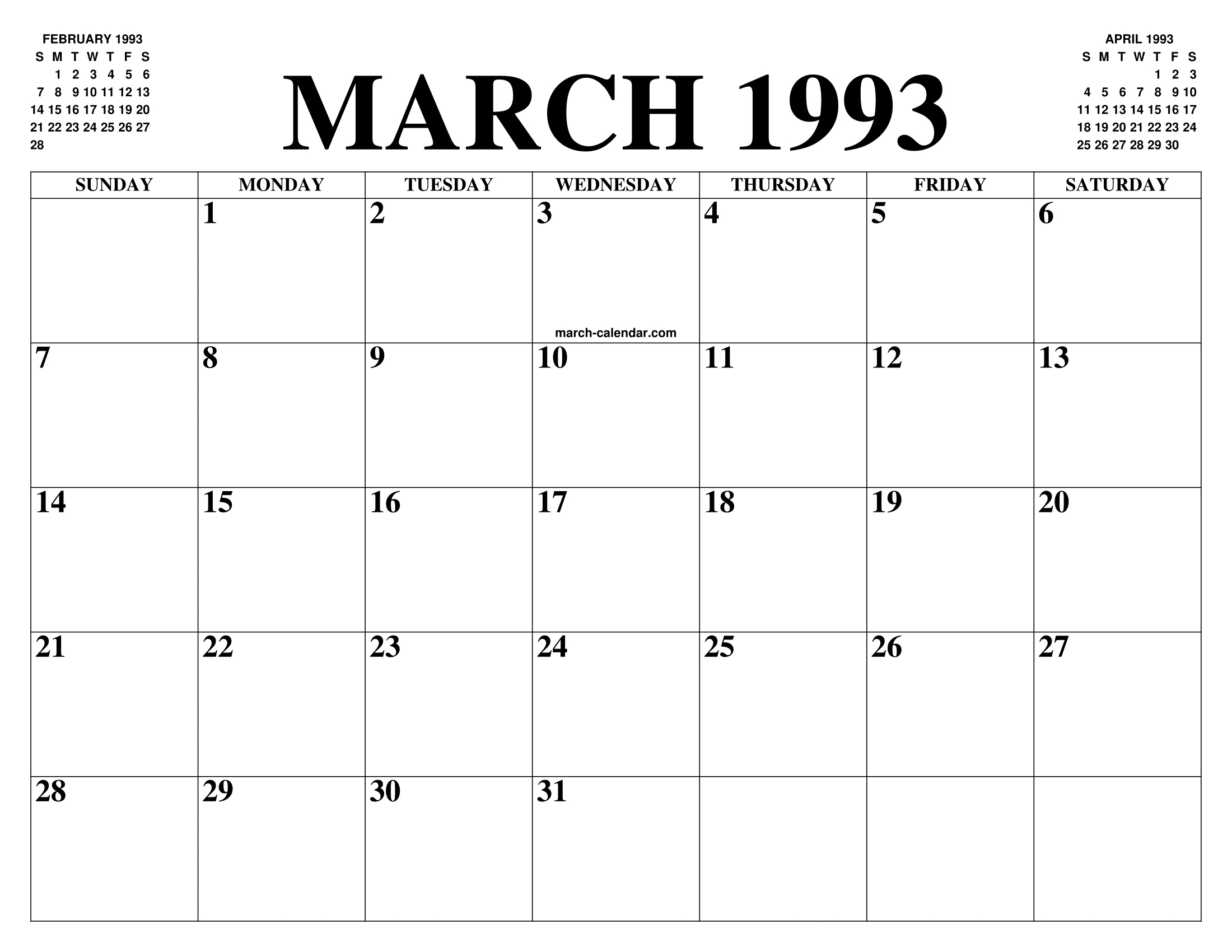 MARCH 1993 CALENDAR OF THE MONTH FREE PRINTABLE MARCH CALENDAR OF THE MARCH 1993 CALENDAR OF THE MONTH FREE PRINTABLE MARCH CALENDAR OF THE