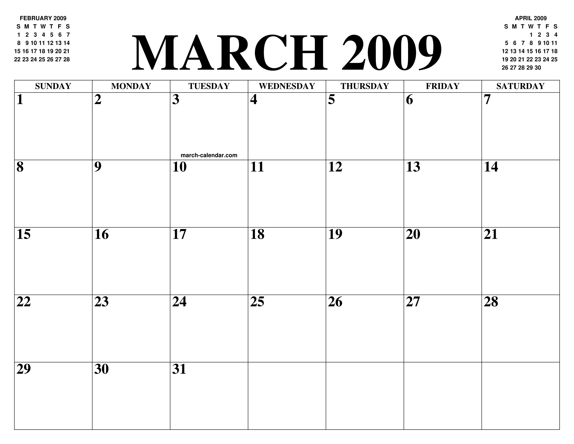 MARCH 2009 CALENDAR OF THE MONTH: FREE PRINTABLE MARCH CALENDAR OF THE