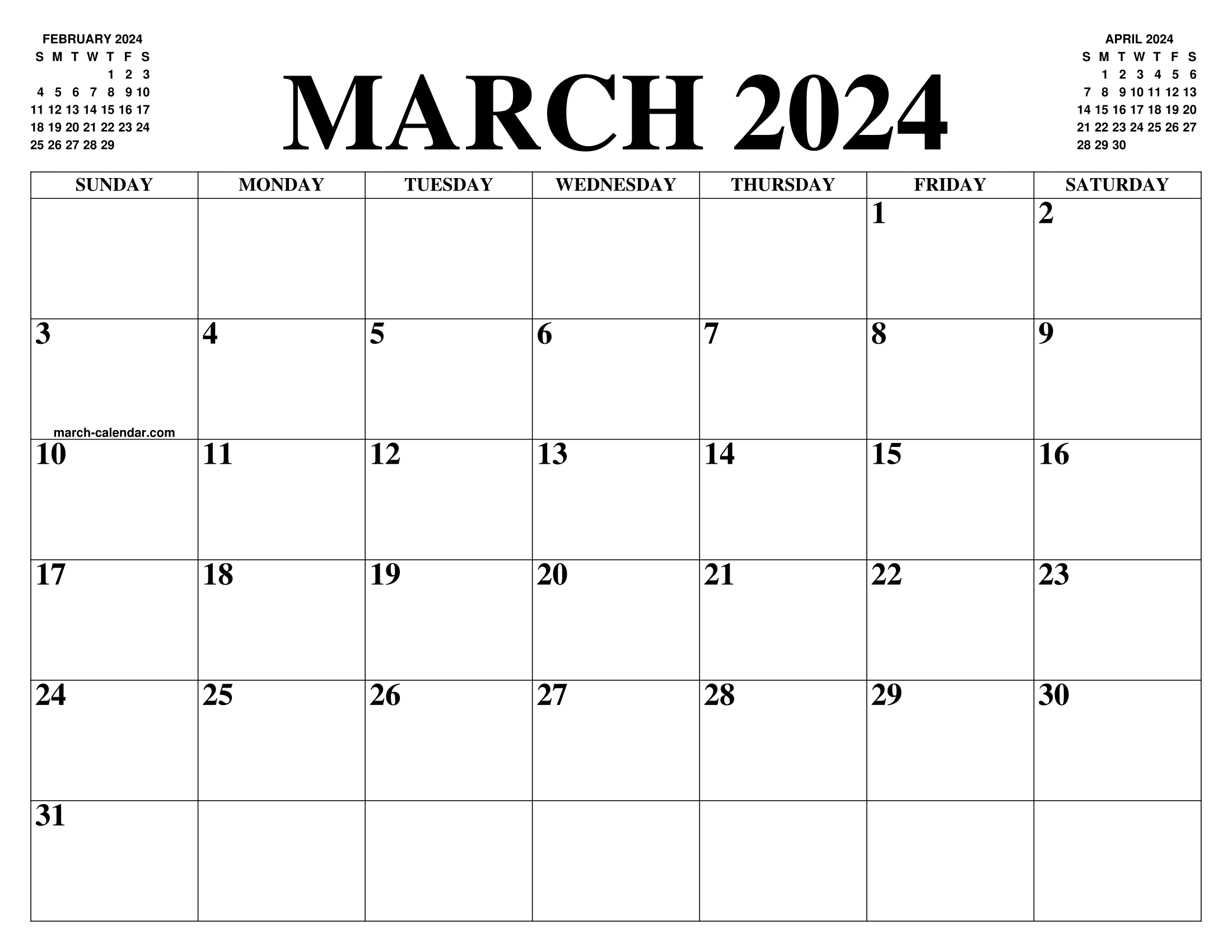 MARCH 2024 2025 CALENDAR OF THE MONTH FREE PRINTABLE MARCH 2024