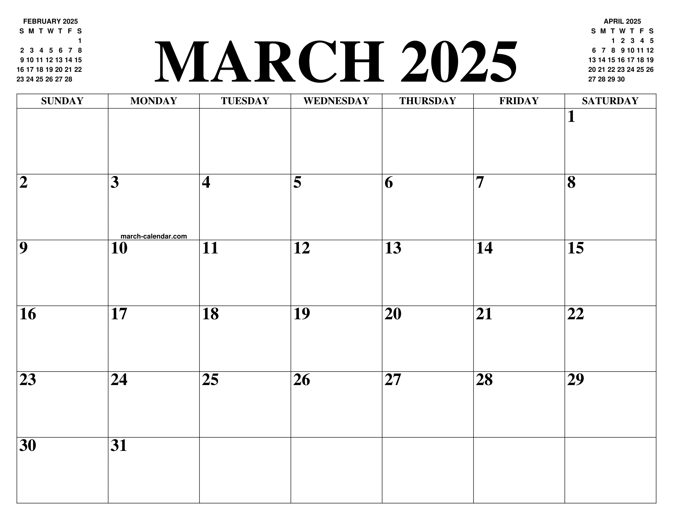 Calendar Month Of March 2025